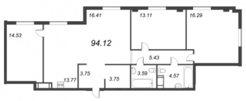 3-комнатная квартира, 94.12 м²; этаж: 3 - купить в Санкт-Петербурге