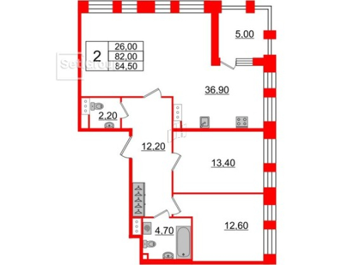 2-комнатная квартира №3 в: SVETLANA PARK: 82.9 м²; этаж: 5 - купить в Санкт-Петербурге