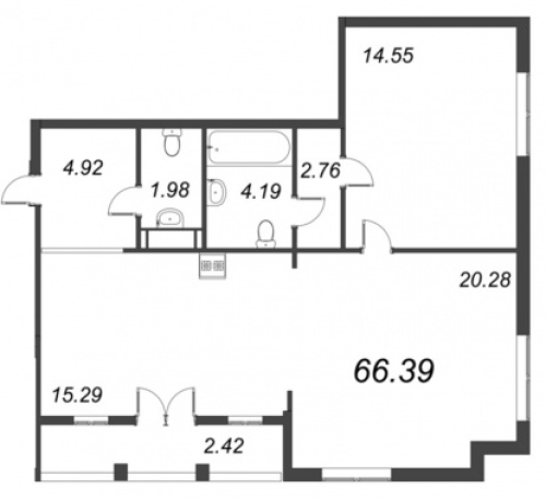 2-комнатная квартира, 66.39 м²; этаж: 9 - купить в Санкт-Петербурге