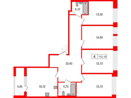 4-комнатная квартира, 112.1 м²; этаж: 6 - купить в Санкт-Петербурге