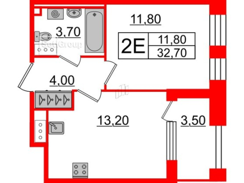 1-комнатная квартира №3 в: SVETLANA PARK: 32.7 м²; этаж: 4 - купить в Санкт-Петербурге