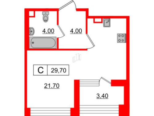 1-комнатная квартира, 29.1 м²; этаж: 1 - купить в Санкт-Петербурге