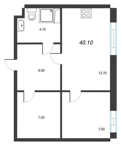 1-комнатная квартира, 40.7 м²; этаж: 8 - купить в Санкт-Петербурге