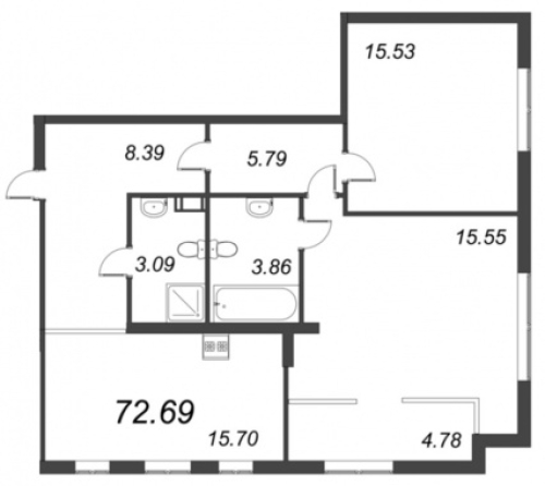 2-комнатная квартира, 72.69 м²; этаж: 8 - купить в Санкт-Петербурге