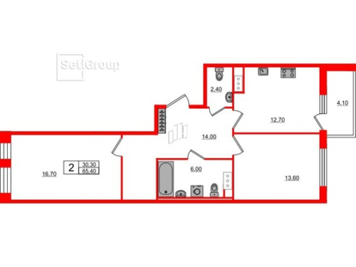 2-комнатная квартира, 65.4 м²; этаж: 9 - купить в Санкт-Петербурге