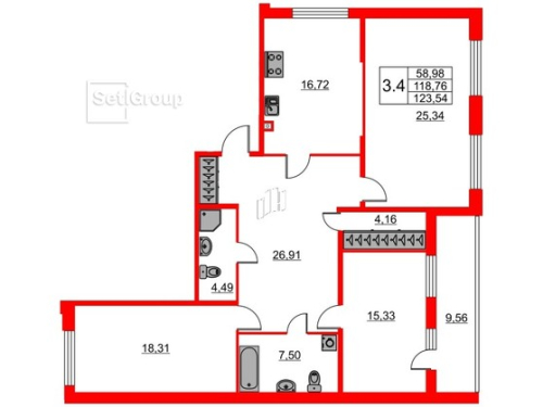 3-комнатная квартира №66 в: ПРИТЯЖЕНИЕ: 117 м²; этаж: 1 - купить в Санкт-Петербурге