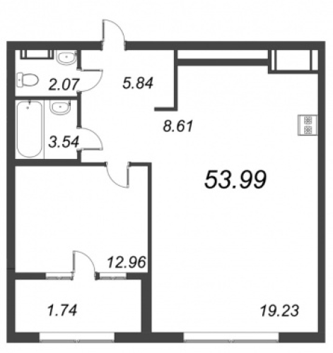 1-комнатная квартира №72к2 в: ID MOSKOVSKY: 53.99 м²; этаж: 7 - купить в Санкт-Петербурге
