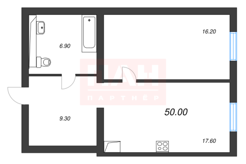 1-комнатная квартира, 49.5 м²; этаж: 6 - купить в Санкт-Петербурге