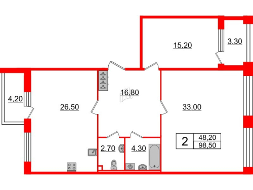 2-комнатная квартира №3 в: SVETLANA PARK: 98.5 м²; этаж: 2 - купить в Санкт-Петербурге