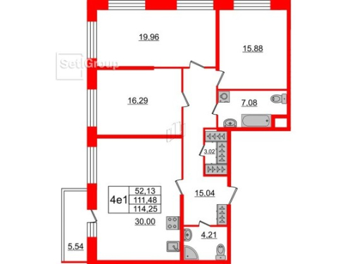 3-комнатная квартира №66 в: ПРИТЯЖЕНИЕ: 111.6 м²; этаж: 2 - купить в Санкт-Петербурге