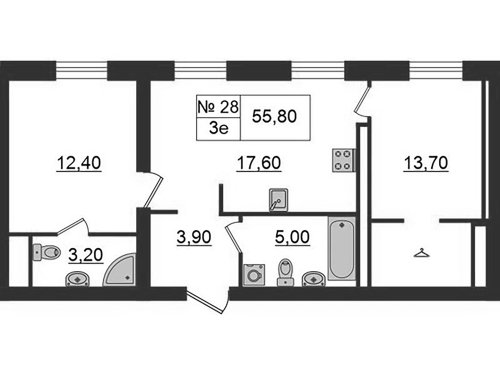 2-комнатная квартира №3 в: AURA: 55 м²; этаж: 5 - купить в Санкт-Петербурге