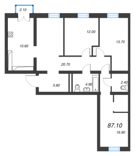4-комнатная квартира, 88.1 м²; этаж: 3 - купить в Санкт-Петербурге