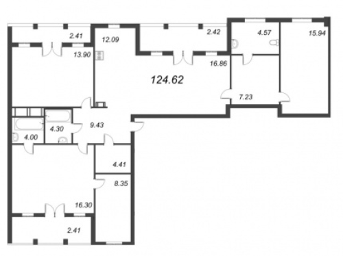 3-комнатная квартира №72к2 в: ID MOSKOVSKY: 124.62 м²; этаж: 9 - купить в Санкт-Петербурге