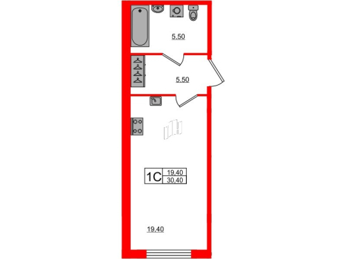 1-комнатная квартира №3 в: SVETLANA PARK: 30.4 м²; этаж: 2 - купить в Санкт-Петербурге