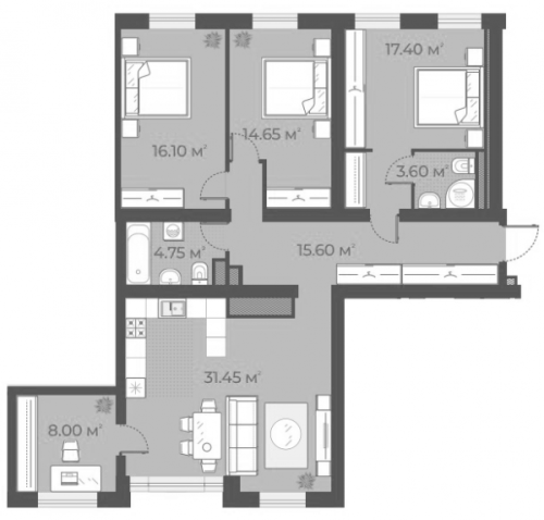 3-комнатная квартира №3 в: AURA: 106.7 м²; этаж: 1 - купить в Санкт-Петербурге
