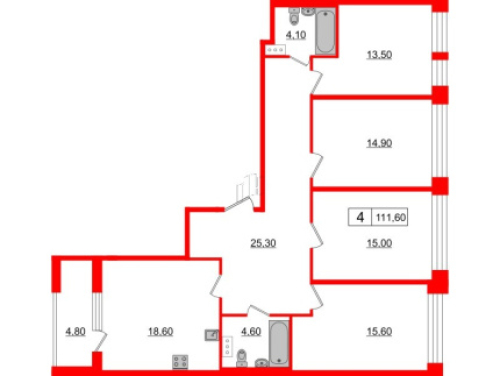 4-комнатная квартира, 111.6 м²; этаж: 5 - купить в Санкт-Петербурге