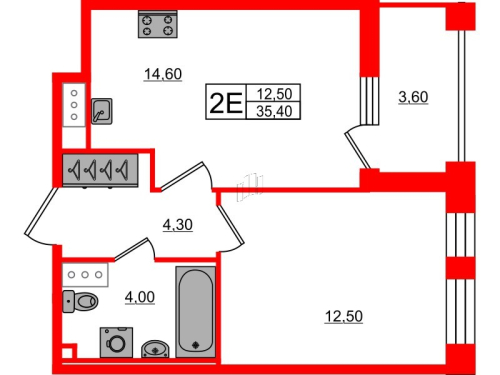 1-комнатная квартира, 35.4 м²; этаж: 9 - купить в Санкт-Петербурге