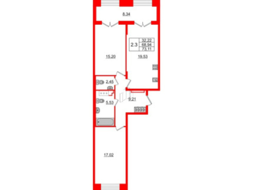 1-комнатная квартира №28к1 в: Grand View: 40.68 м²; этаж: 3 - купить в Санкт-Петербурге