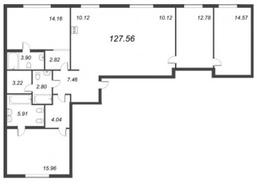 3-комнатная квартира №72к2 в: ID MOSKOVSKY: 127.56 м²; этаж: 2 - купить в Санкт-Петербурге