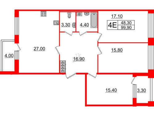 3-комнатная квартира, 99.9 м²; этаж: 2 - купить в Санкт-Петербурге