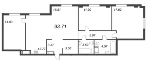 3-комнатная квартира №72к2 в: ID MOSKOVSKY: 93.71 м²; этаж: 9 - купить в Санкт-Петербурге