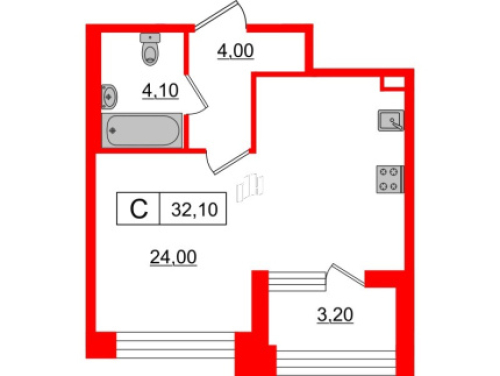 1-комнатная квартира, 32.1 м²; этаж: 1 - купить в Санкт-Петербурге