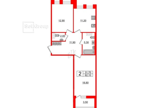 2-комнатная квартира, 62.1 м²; этаж: 10 - купить в Санкт-Петербурге
