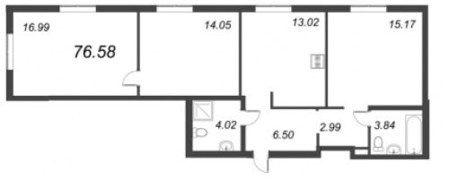 2-комнатная квартира №72к2 в: ID MOSKOVSKY: 76.58 м²; этаж: 2 - купить в Санкт-Петербурге