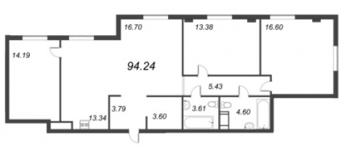 3-комнатная квартира №72к2 в: ID MOSKOVSKY: 94.24 м²; этаж: 2 - купить в Санкт-Петербурге