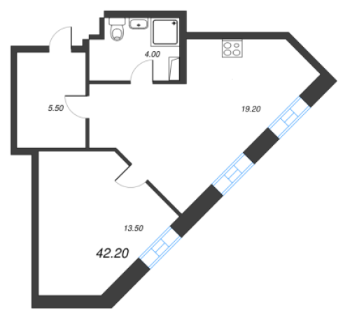 1-комнатная квартира, 42.5 м²; этаж: 9 - купить в Санкт-Петербурге