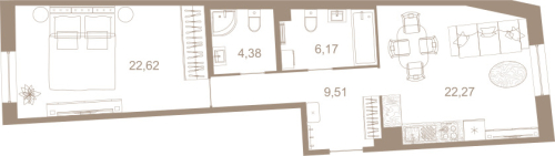1-комнатная квартира, 65.3 м²; этаж: 2 - купить в Санкт-Петербурге