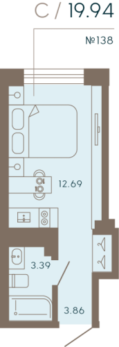 1-комнатная квартира, 20.51 м²; этаж: 7 - купить в Санкт-Петербурге