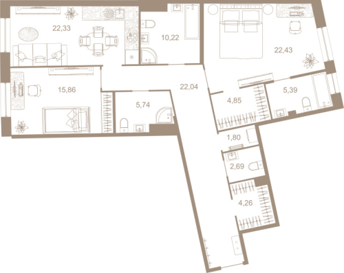 2-комнатная квартира, 117.6 м²; этаж: 2 - купить в Санкт-Петербурге