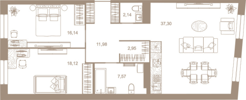 2-комнатная квартира, 95.9 м²; этаж: 7 - купить в Санкт-Петербурге