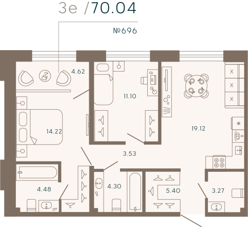 2-комнатная квартира, 71.67 м²; этаж: 2 - купить в Санкт-Петербурге