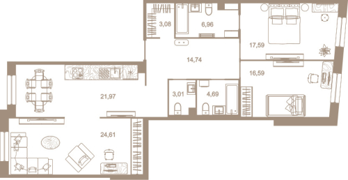 3-комнатная квартира, 113.3 м²; этаж: 2 - купить в Санкт-Петербурге