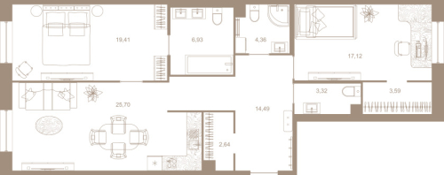 2-комнатная квартира №31к1 в: СЕВЕРНАЯ КОРОНА RESIDENCE: 97.6 м²; этаж: 2 - купить в Санкт-Петербурге