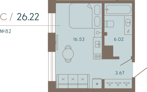 1-комнатная квартира, 27.31 м²; этаж: 5 - купить в Санкт-Петербурге