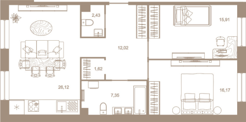 2-комнатная квартира №31к1 в: СЕВЕРНАЯ КОРОНА RESIDENCE: 81.62 м²; этаж: 2 - купить в Санкт-Петербурге