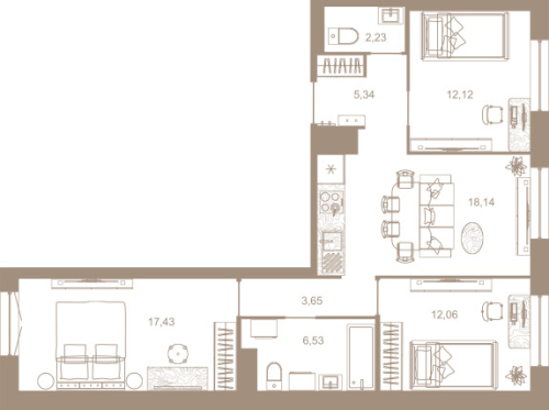 3-комнатная квартира №31к1 в: СЕВЕРНАЯ КОРОНА RESIDENCE: 77.2 м²; этаж: 7 - купить в Санкт-Петербурге