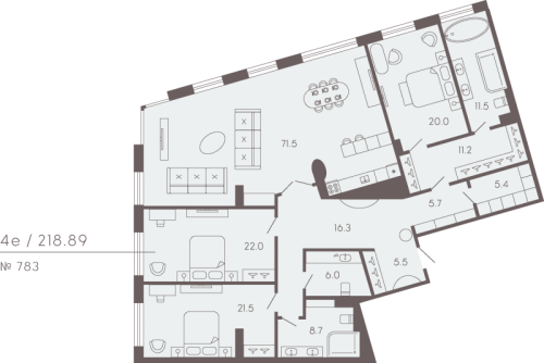 3-комнатная квартира, 218.26 м²; этаж: 5 - купить в Санкт-Петербурге