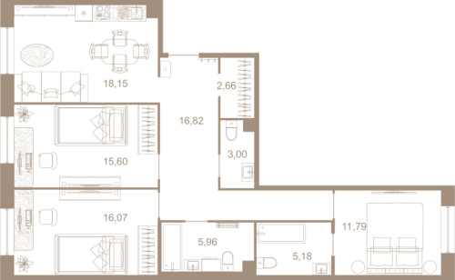 3-комнатная квартира, 95.5 м²; этаж: 3 - купить в Санкт-Петербурге