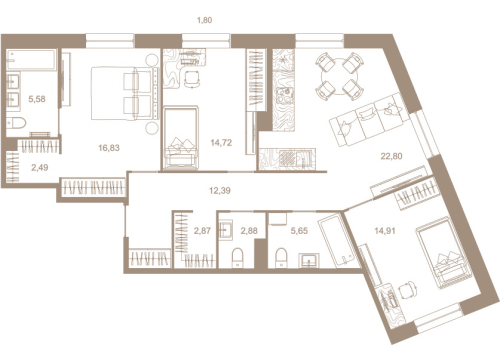 3-комнатная квартира №31к1 в: СЕВЕРНАЯ КОРОНА RESIDENCE: 101.8 м²; этаж: 7 - купить в Санкт-Петербурге