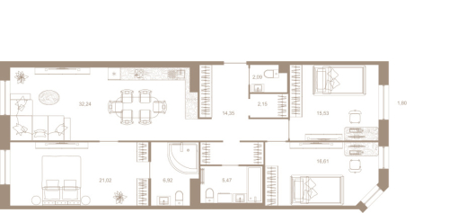 3-комнатная квартира №31к1 в: СЕВЕРНАЯ КОРОНА RESIDENCE: 117.3 м²; этаж: 6 - купить в Санкт-Петербурге