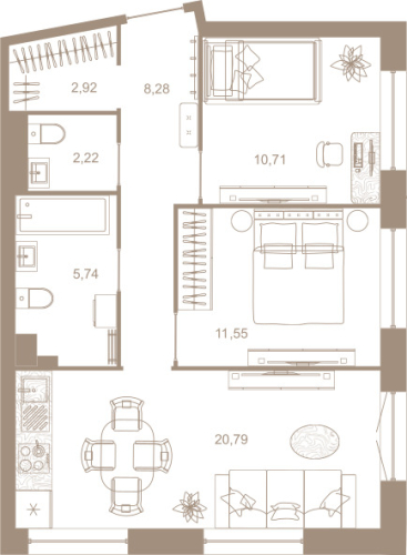 2-комнатная квартира, 62.2 м²; этаж: 6 - купить в Санкт-Петербурге