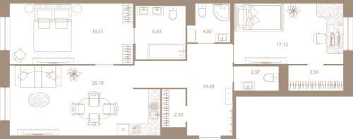 2-комнатная квартира №31к1 в: СЕВЕРНАЯ КОРОНА RESIDENCE: 96.65 м²; этаж: 4 - купить в Санкт-Петербурге