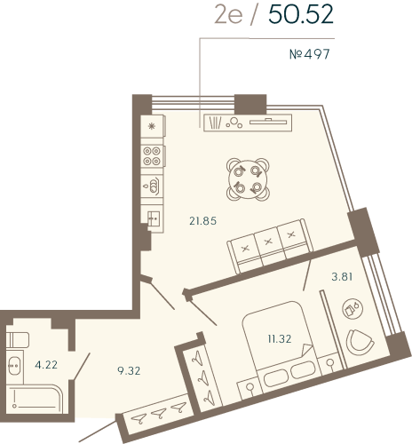 1-комнатная квартира, 52.52 м²; этаж: 4 - купить в Санкт-Петербурге