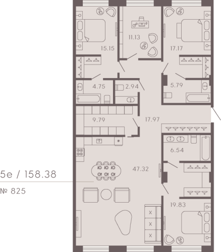 4-комнатная квартира №17 в: 17/33 Петровский остров: 156.96 м²; этаж: 5 - купить в Санкт-Петербурге