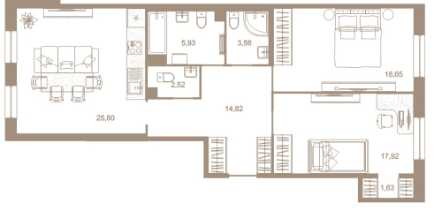 2-комнатная квартира, 90.83 м²; этаж: 3 - купить в Санкт-Петербурге