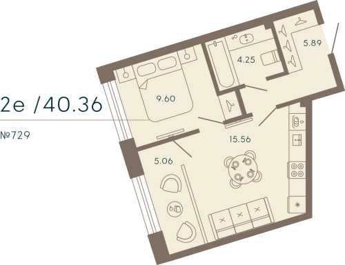 1-комнатная квартира, 41.05 м²; этаж: 4 - купить в Санкт-Петербурге